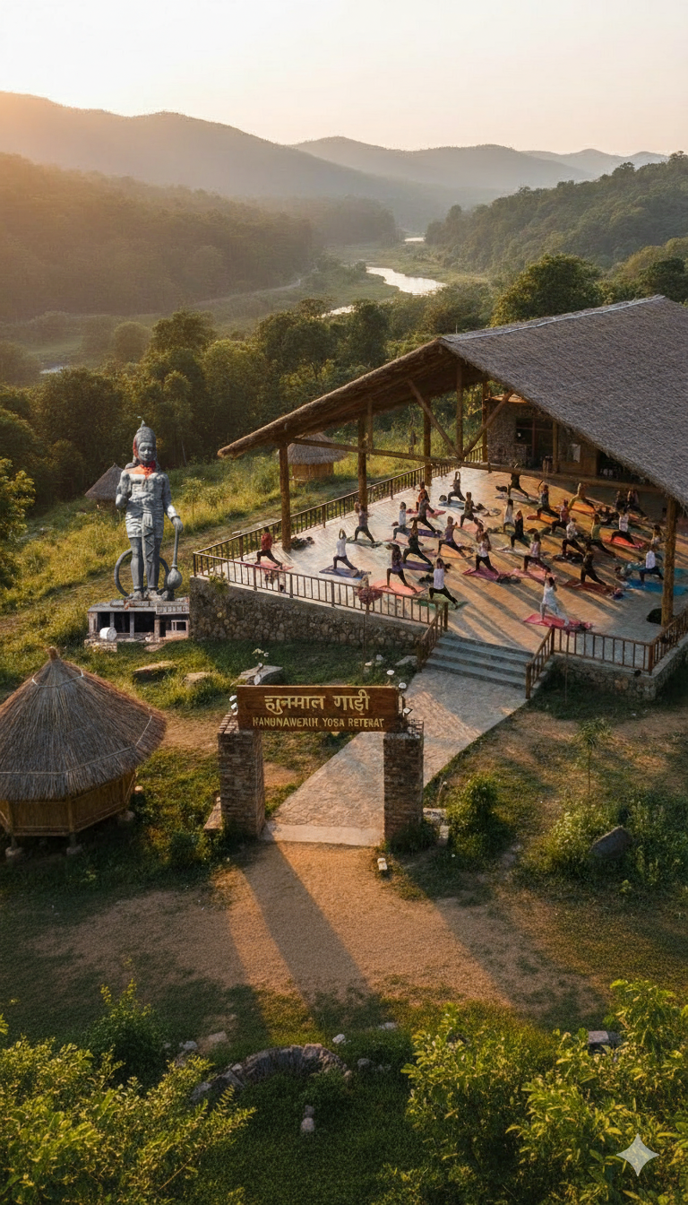 १. हनुमान गढी येथील निसर्गरम्य पर्यटन ठिकाणी योग कुटी निर्माण करून, जनसामान्यास योग साधनेच स्थळ निर्मित करणे